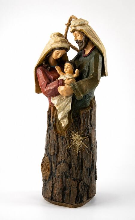 Unbranded Other - Vintage Style Holy Family Nativity Ornament 5” Resin Rustic Tree Bark Christmas